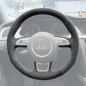 Griffowl Steering Wheel Cover for Tailored Coupe Audi RS7 S6 S7 S8 2013-2018. Griffowl's interior mod with hand-sewn DIY steering wheel kit.