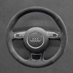 Griffowl Steering Wheel Cover for Tailored Coupe Audi RS7 S6 S7 S8 2013-2018. Griffowl's interior mod with hand-sewn DIY steering wheel kit.