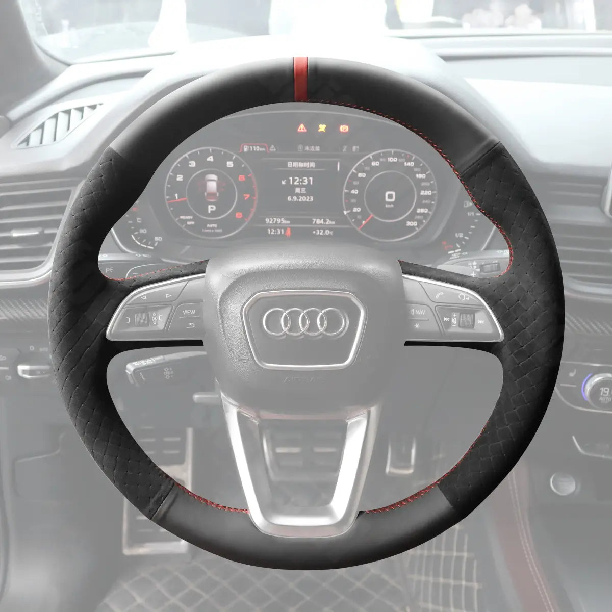 Griffowl Steering Wheel Cover for Tailored Coupe Audi S3 S4 S5 RS3 RS4 RS5 2017-2022. Hand-sewn kit for drivers seeking precision and comfort.