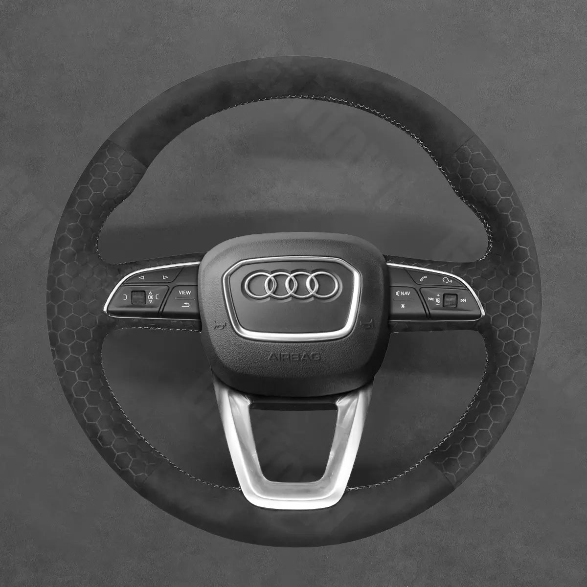 Griffowl Steering Wheel Cover for Tailored Coupe Audi S3 S4 S5 RS3 RS4 RS5 2017-2022. Hand-sewn kit for drivers seeking precision and comfort.