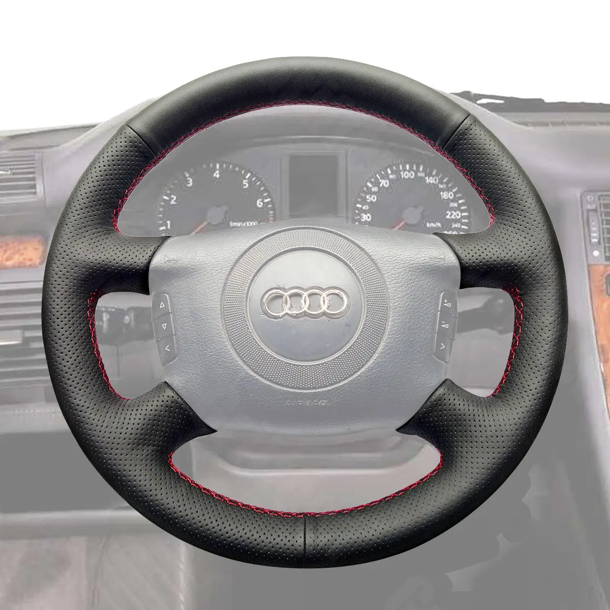 Griffowl Steering Wheel Cover for Tailored Coupe Audi S4 2004-2006. DIY kit includes hand-sewn wrap for luxury interior mods.
