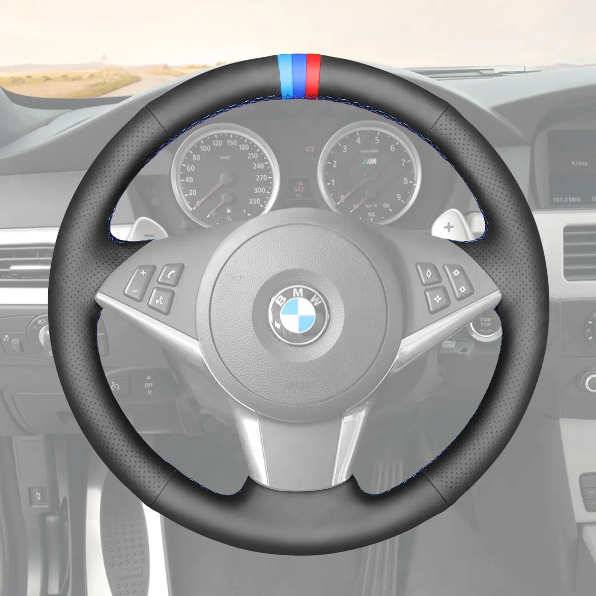 Griffowl Steering Wheel Cover for Crafted Touring BMW 5 Series E61 Crafted Touring 2004-2009. Elevate your interior with Griffowl's wrap and stitch kit.