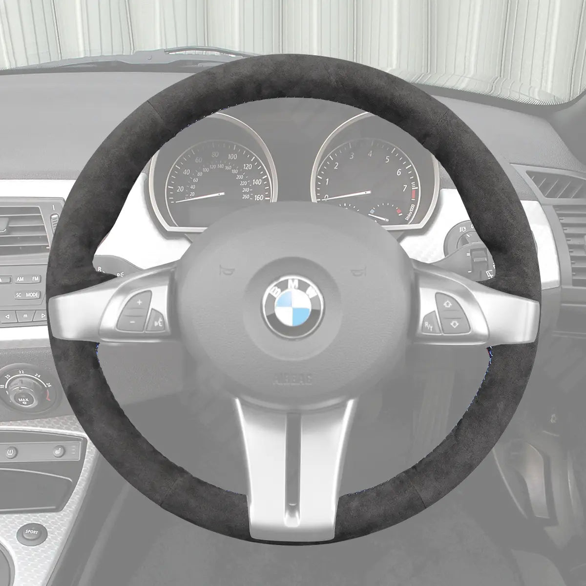 Griffowl Steering Wheel Cover for Tailored Coupe BMW Z4 E85 2003-2008. Compact, hand-sewn DIY wrap for quick interior mods and grip upgrade.