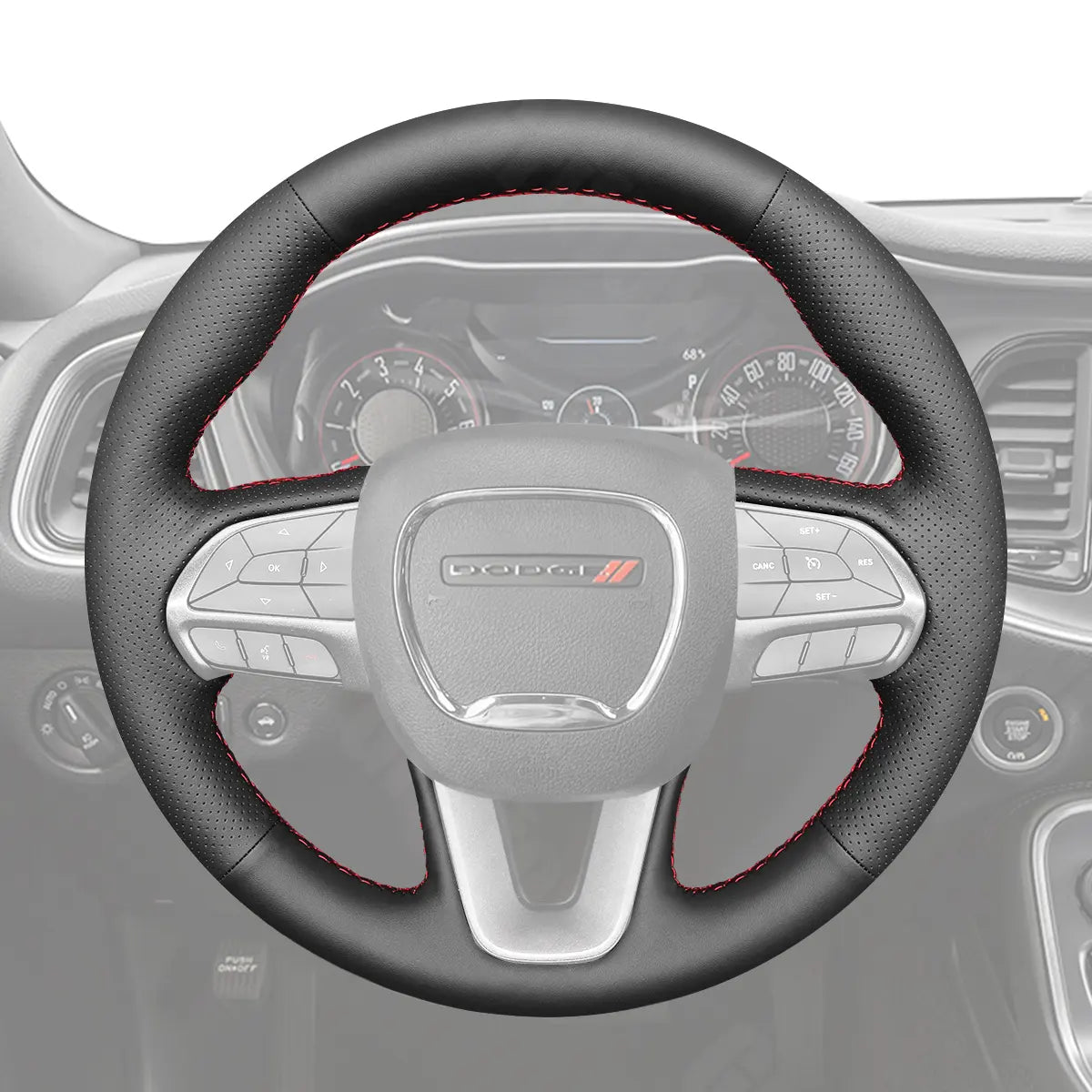 Griffowl Steering Wheel Cover for Tailored Coupe Dodge Challenger 2015-2018. Perfect grip with our steering wheel wrap and custom interior touch.

