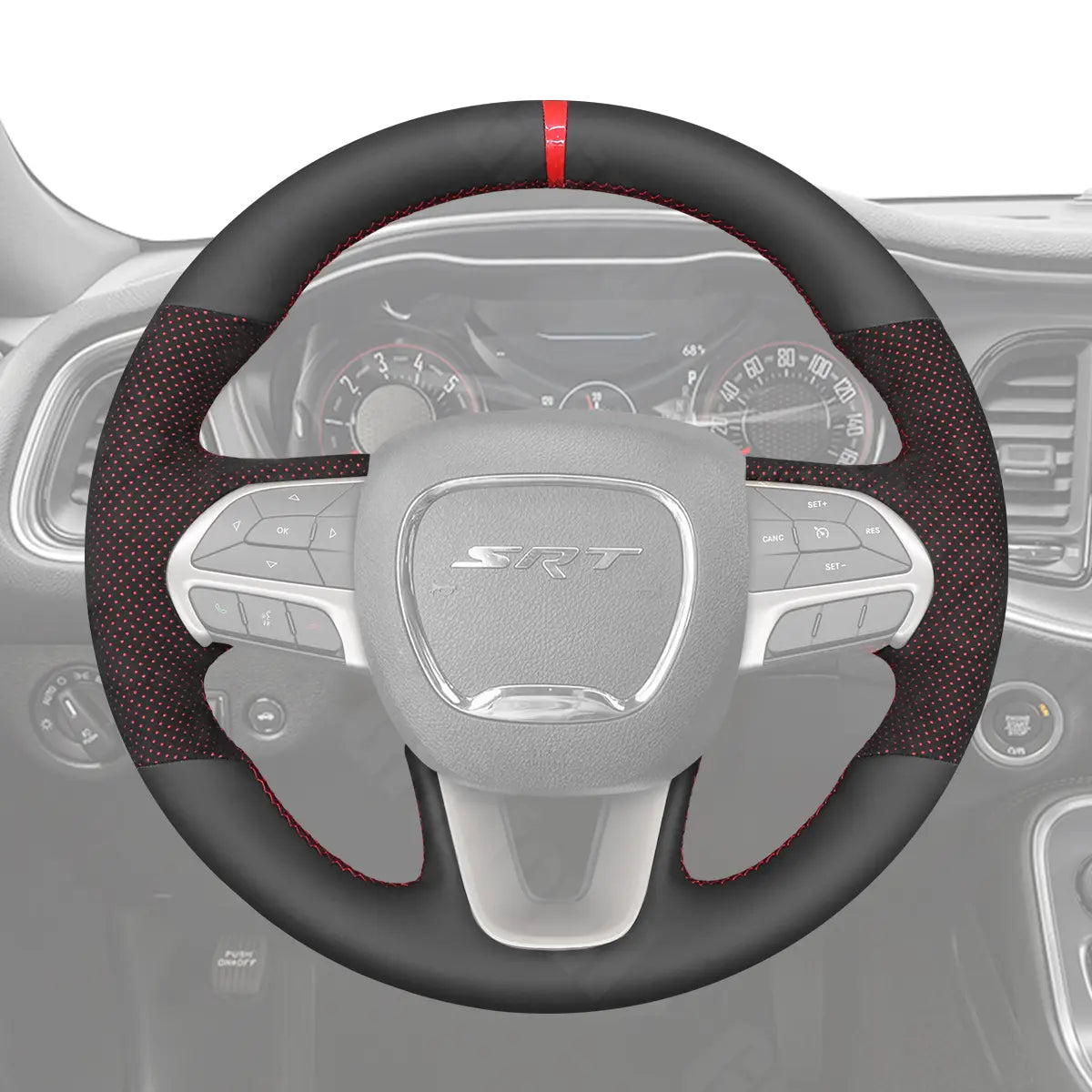 Griffowl Steering Wheel Cover for Tailored Coupe Dodge Challenger 2015-2024. Perfect grip with our steering wheel wrap and custom interior touch.
