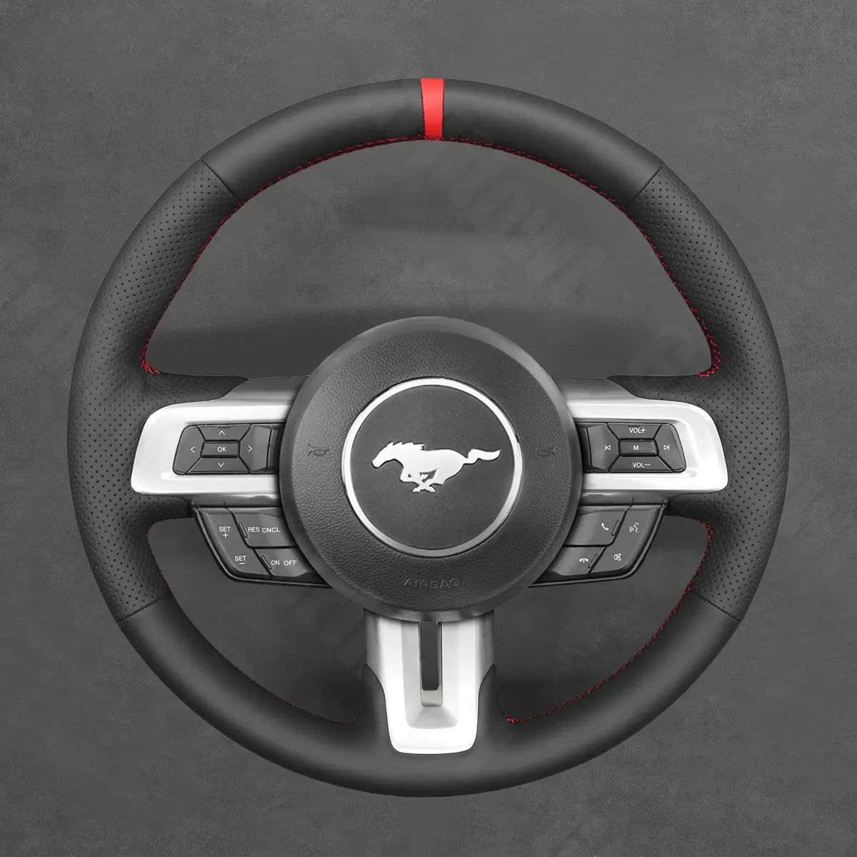 Griffowl Steering Wheel Cover for Tailored Coupe Ford Mustang 2015-2023. Perfect grip with our steering wheel wrap and custom interior touch.