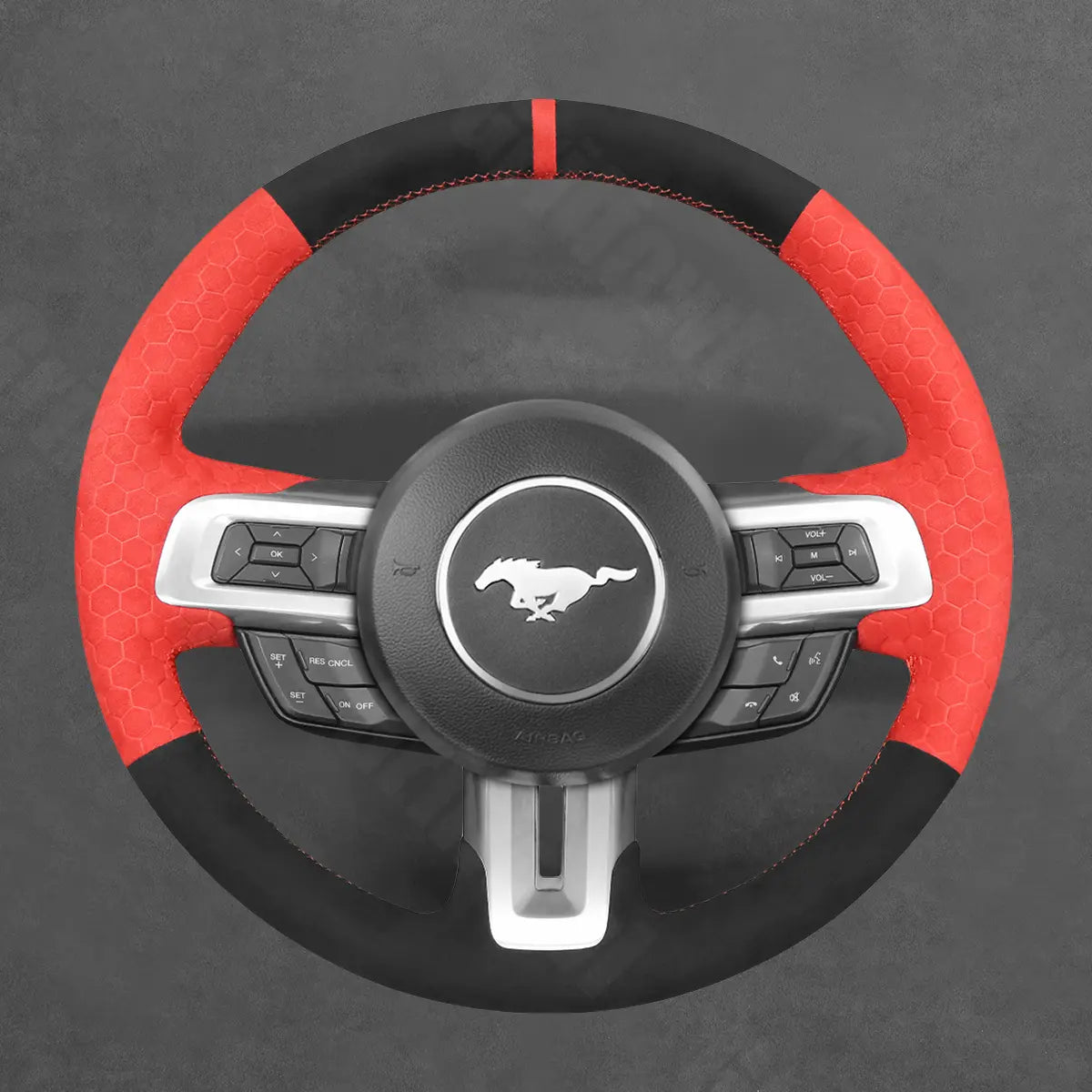 Griffowl Steering Wheel Cover for Tailored Coupe Ford Mustang 2015-2023. Perfect grip with our steering wheel wrap and custom interior touch.