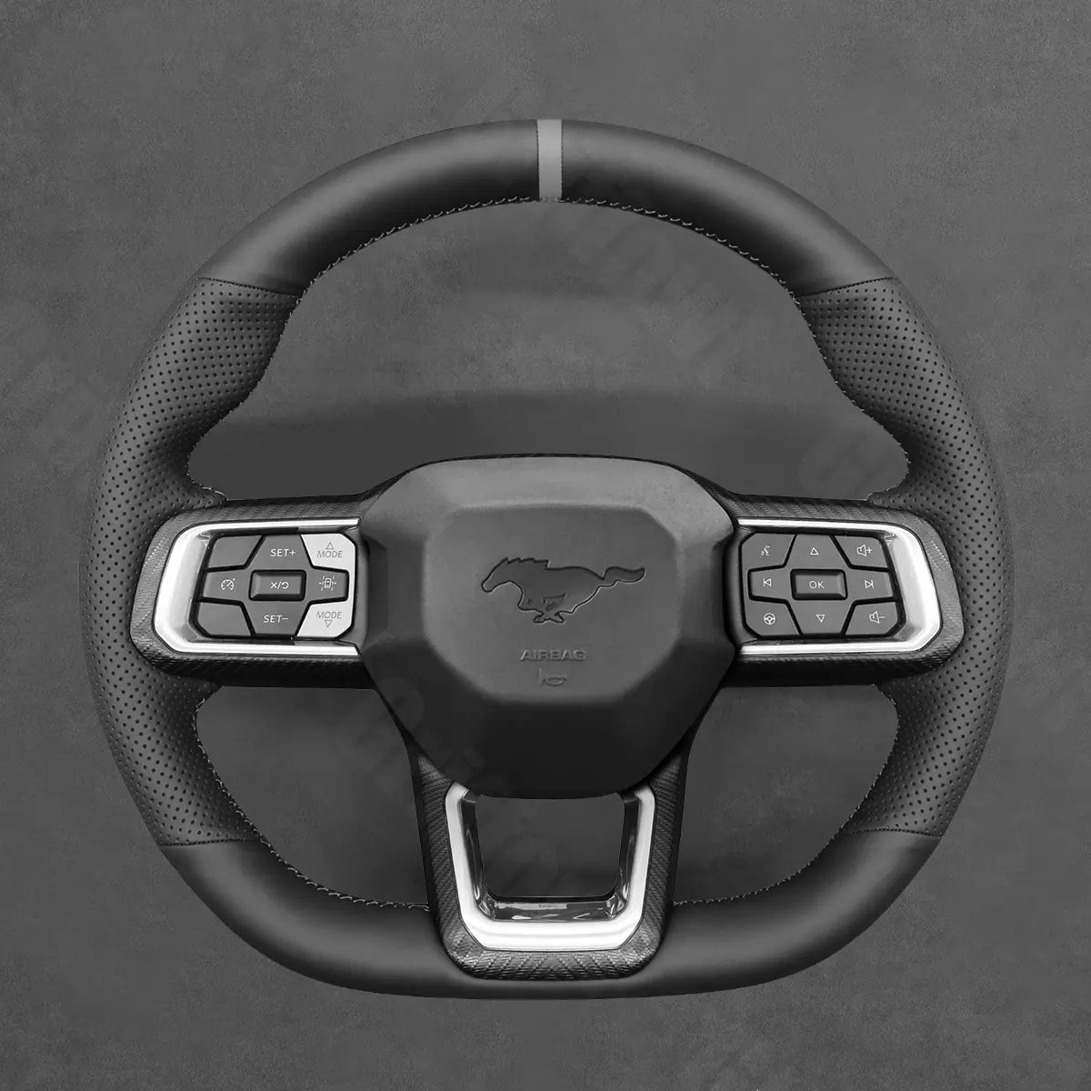 Griffowl Steering Wheel Cover for Tailored Coupe Ford Mustang 2024-2025. Perfect grip with our steering wheel wrap and custom interior touch.