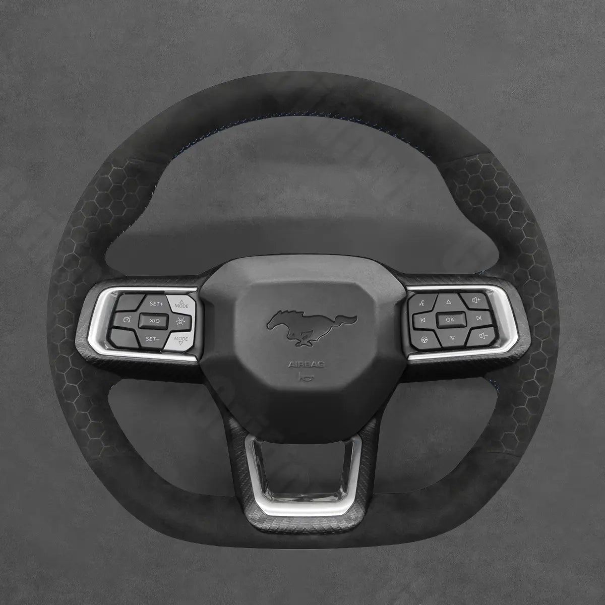 Griffowl Steering Wheel Cover for Tailored Coupe Ford Mustang 2024-2025. Perfect grip with our steering wheel wrap and custom interior touch.