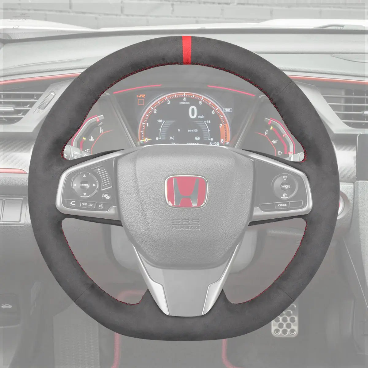 Griffowl Steering Wheel Cover for Tailored Coupe Honda Civic Type R 2017-2021. Griffowl's interior mod with hand-sewn DIY steering wheel kit.