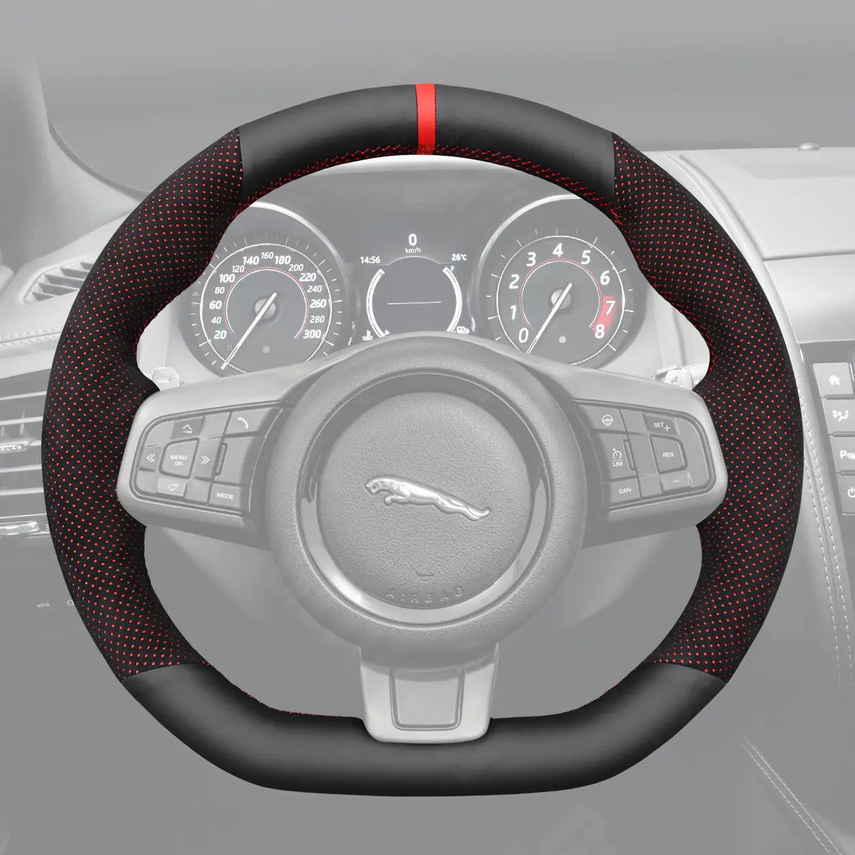Griffowl Steering Wheel Cover for Tailored Coupe Jaguar F Type X152 2013-2020. Griffowl's interior mod with hand-sewn DIY steering wheel kit.
