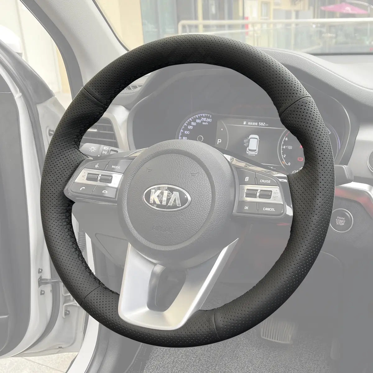 Griffowl Steering Wheel Cover for Tailored Coupe Kia Forte Proceed Pro Ceed Cee'd 3 Optima 5 SX Turbo GT GT-Line 2018-2022. Compact, hand-sewn DIY wrap for quick interior mods and grip upgrade.
