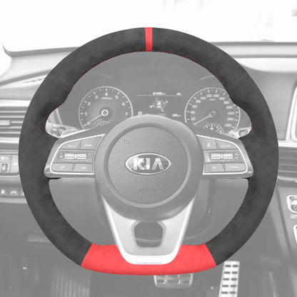 Griffowl Steering Wheel Cover for Tailored Coupe Kia Forte Proceed Pro Ceed Cee'd 3 Optima 5 SX Turbo GT GT-Line 2018-2022. Compact, hand-sewn DIY wrap for quick interior mods and grip upgrade.
