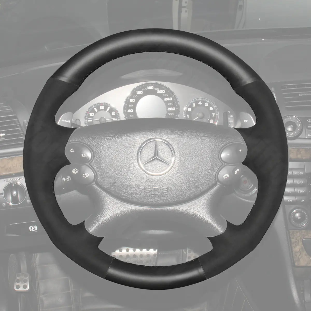 Griffowl Steering Wheel Cover for Tailored Coupe Mercedes Benz C209 C219 W211 R230 AMG 2003-2009. Hand-sewn DIY kit blends grip, function, and style inside.