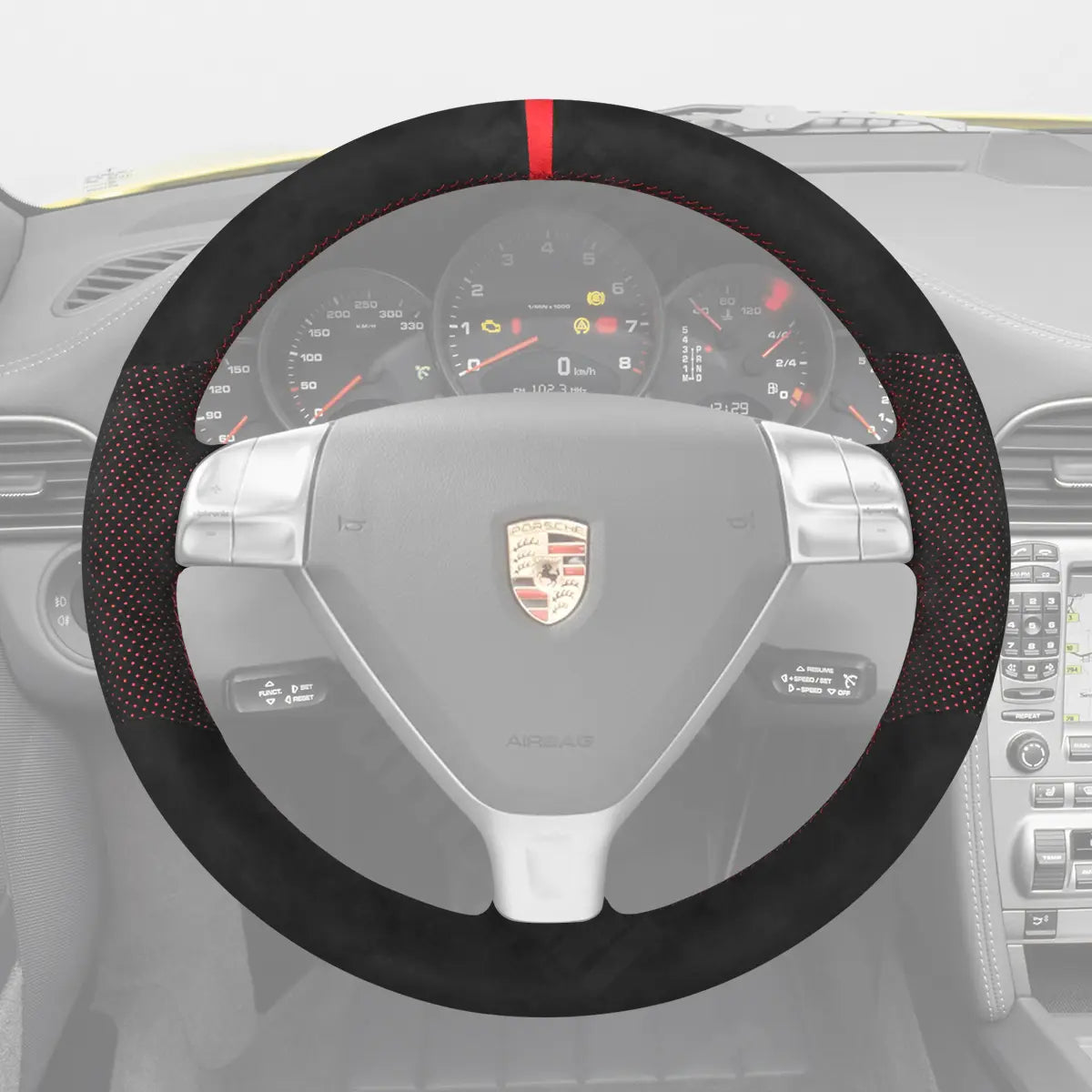 Griffowl Steering Wheel Cover for Tailored Coupe Porsche 911 997 Boxster Cayman 987 2005-2009. Elevate your interior with Griffowl's wrap and stitch kit.
