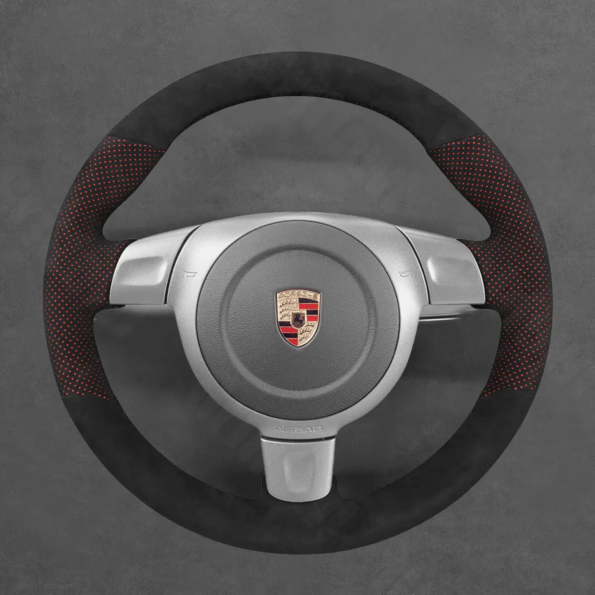 Griffowl Steering Wheel Cover for Tailored Coupe Porsche 911 997 Boxster Cayman 987 with bulge 2005-2009. Perfect for enthusiasts seeking refined interior mods.