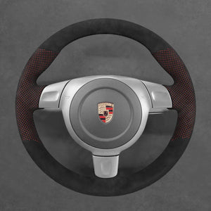 Griffowl Steering Wheel Cover for Tailored Coupe Porsche 911 997 Boxster Cayman 987 with bulge 2005-2009. Perfect for enthusiasts seeking refined interior mods.