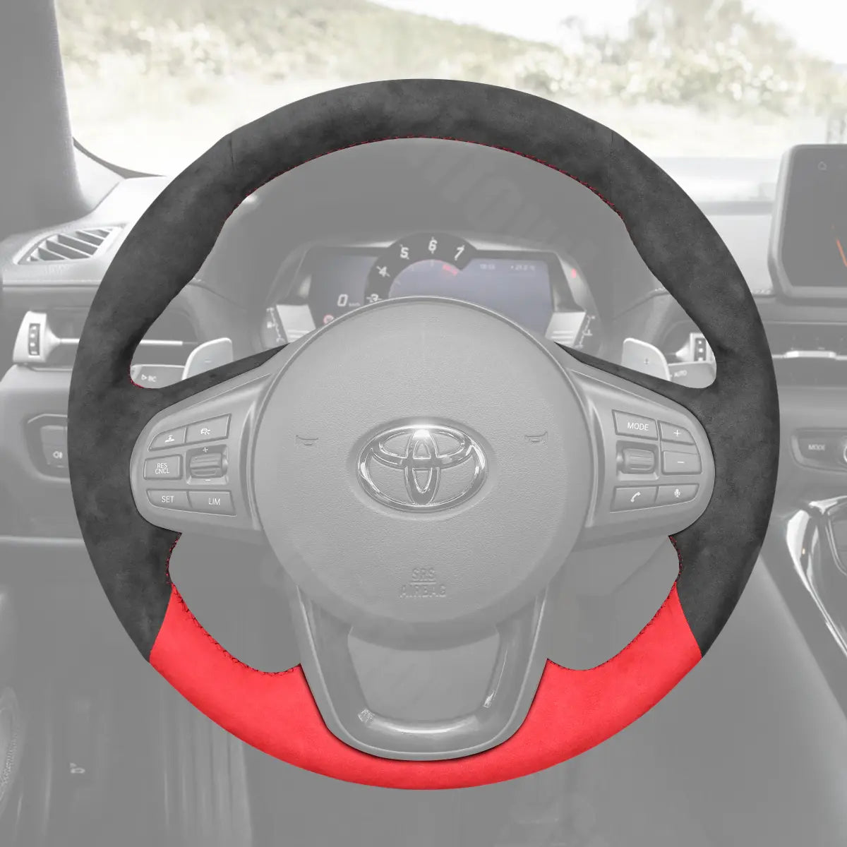 Griffowl Steering Wheel Cover for Tailored Coupe Toyota GR Supra 2019-2024. Perfect grip with our steering wheel wrap and custom interior touch.