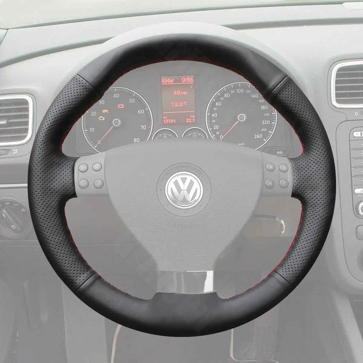 Griffowl Steering Wheel Cover for Tailored Coupe Volkswagen VW EOS 2007-2009. Griffowl's interior mod with hand-sewn DIY steering wheel kit.

