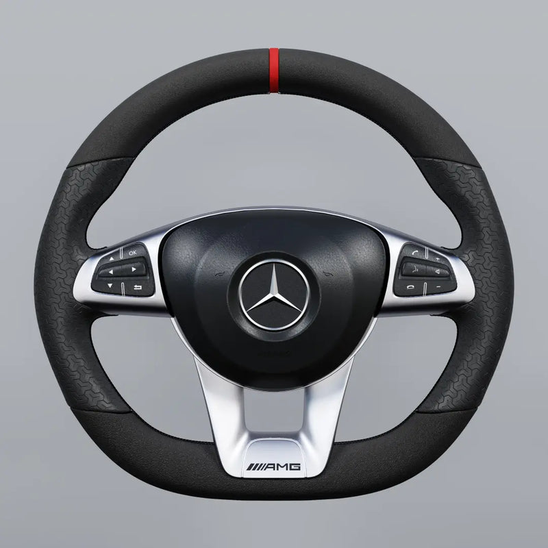 Mercedes-Benz steering wheel with embossed leather and smooth suede